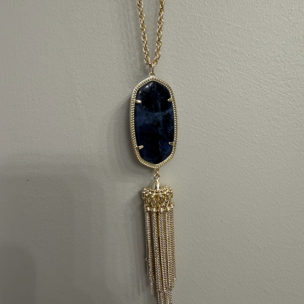 Kendra Scott Rayne Long Necklace with Dark Blue Stone